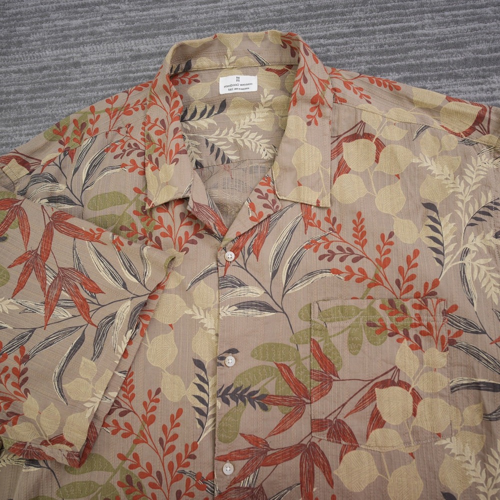 Mutual Weave Shirt Men Big & Tall Olive Multi Palm Tropical Button Up New 5XLT